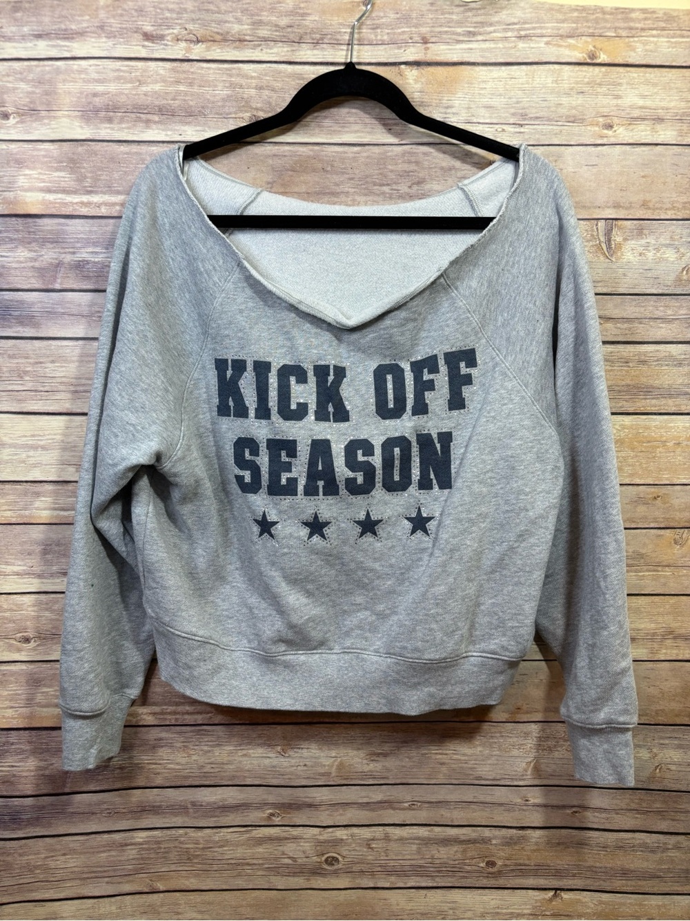 Victoria's Secret PINK Ivy Fleece Off-The-Shoulder Sweatshirt Gray Medium